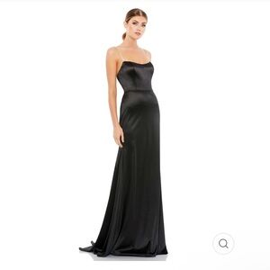 NWT Ieena for Mac Duggal 12428 Charmeuse Rhinestone Strap Trumpet Gown Black - 8